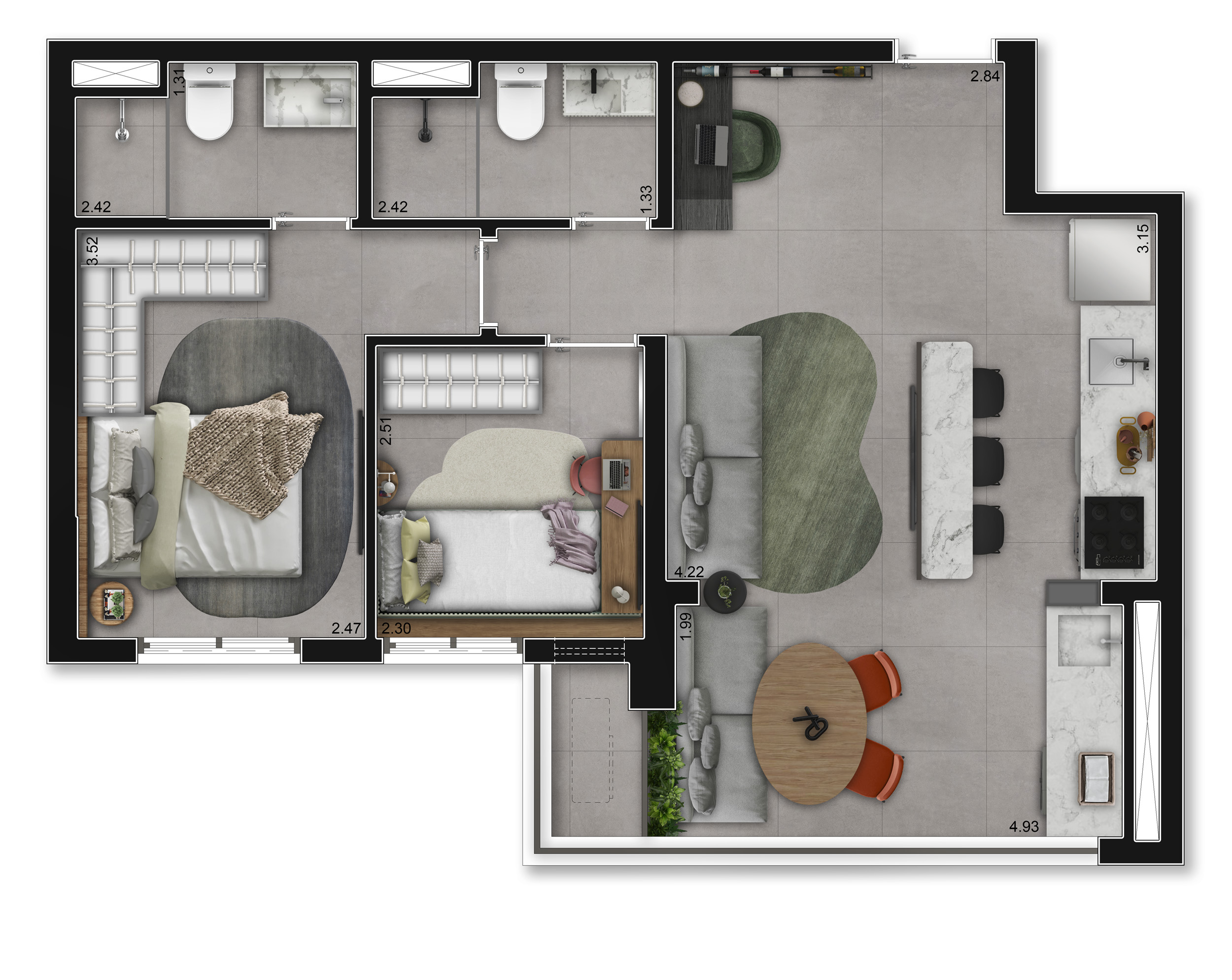 52-PLANTA APTO 59M² - PADRÃO INTEGRADO - FINAL 13 - DECORADO_20240126202443646.webp